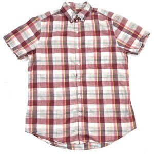 Steven Alan Shirt Mens Small Short Sleeve Red Plaid Linen Blend Made In USA